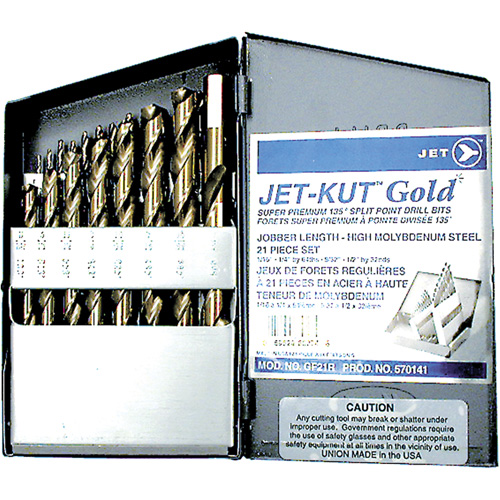 Jeu de forets de premi&egrave;re qualit&eacute; GF21R Jet-Kut GOLD, 21 morceaux, Acier Kelford