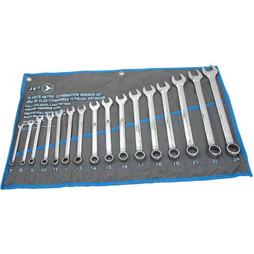 Fully Polished Long Pattern Combination Wrench Set, Combination, 16 Pieces, Metric Kelford
