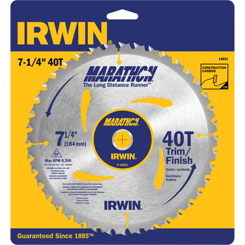 Lames de scie pour entrepreneur - Lames de scie Marathon, 7-1/4", 40 dents, Pour Bois Kelford
