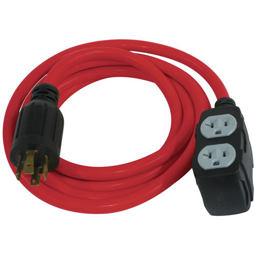 Generator Extension Cord, SJTW, 12/3 AWG, 30 A, 4 Outlet(s), 10' Kelford