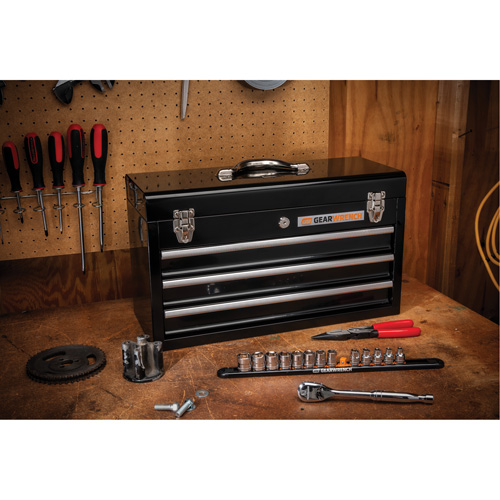 Boîte &agrave; outils portative, 20" la, 3 tiroirs, Noir Kelford