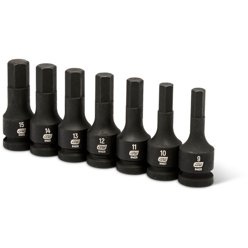 Impact Metric Bit Socket Set, Hex, 1/2" Drive, 7 Pcs Kelford