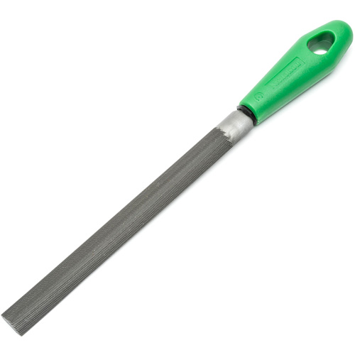 Lime &agrave; taille crois&eacute;e avec poign&eacute;e verte, Demi-ronde, 8", B&acirc;tarde Kelford