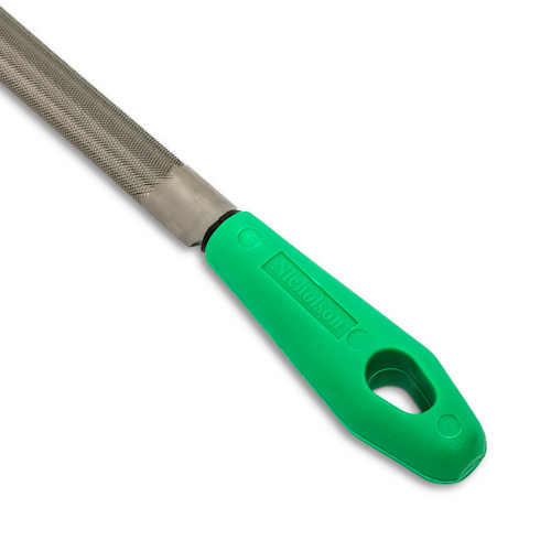 Lime &agrave; taille crois&eacute;e avec poign&eacute;e verte, Demi-ronde, 8", B&acirc;tarde Kelford