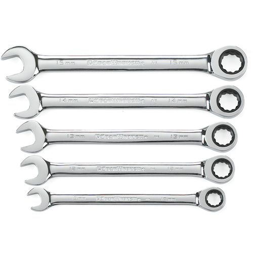Jeu de cl&eacute;s &agrave; cliquet &agrave; 12 pans et 72 dents, Combinaison, 5 morceaux, M&eacute;trique Kelford