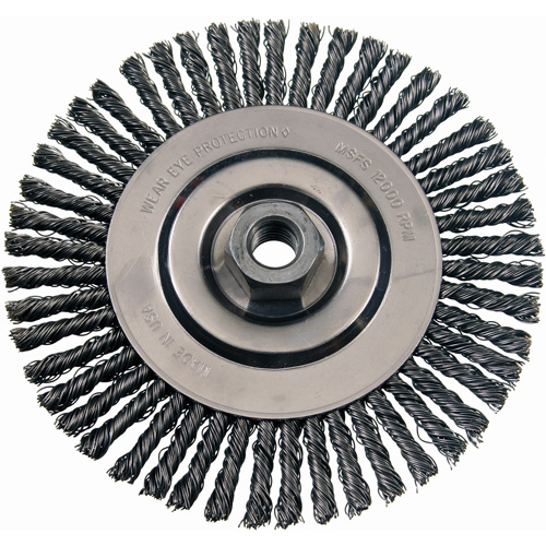 Brosses m&eacute;talliques &agrave; touret, Dia. 4-7/8", Fils 0,02", Arbre 5/8"-11, Acier inoxydable Kelford