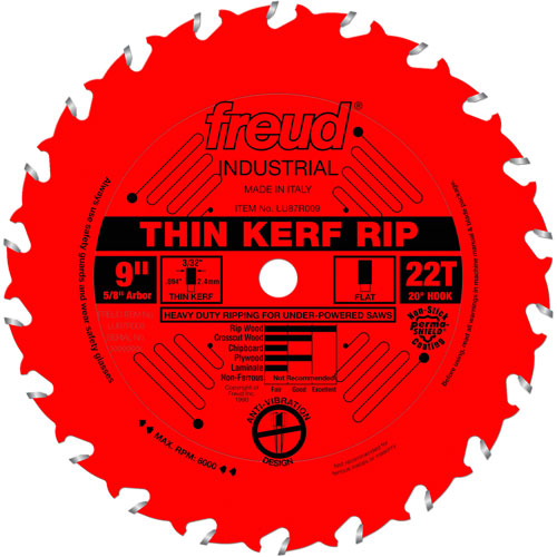 TCS Industrial Saw Blade - Rip/Crosscut Thin Kerf, 9", 22 Teeth, Wood Use Kelford
