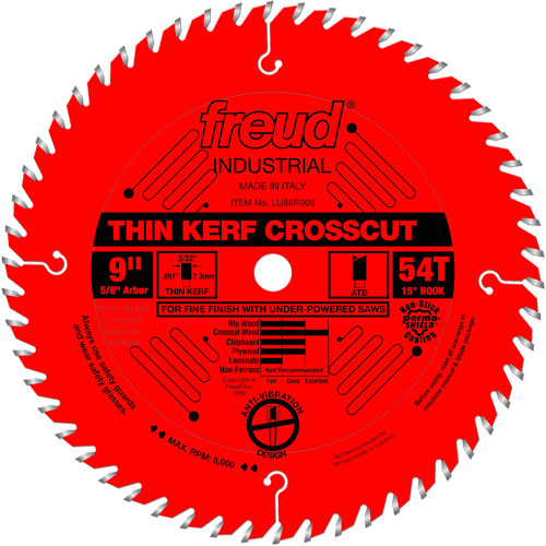 TCS Industrial Saw Blade - Rip/Crosscut Thin Kerf, 9", 54 Teeth, Wood Use Kelford