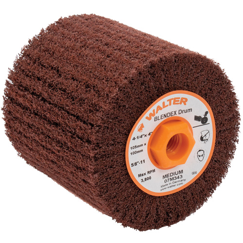 Blendex Surface Conditioning Drum, 4-1/4" Dia. x 4" W, 5/8"-11 Arbor, Medium Grit Kelford
