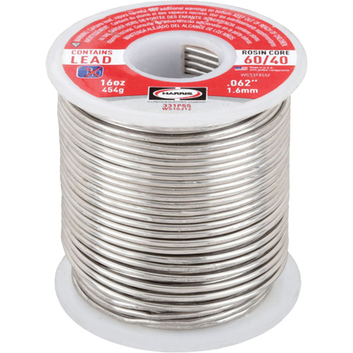 60/40 Leaded Rosin Core Solder, Lead-Based, 60% Tin 40% Lead, Rosin Core, 1/16" Dia. Kelford