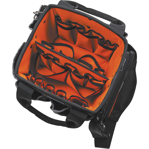 Tradesman Pro Tool Tote, Ballistic Nylon, 40 Pockets, Black/Orange Kelford
