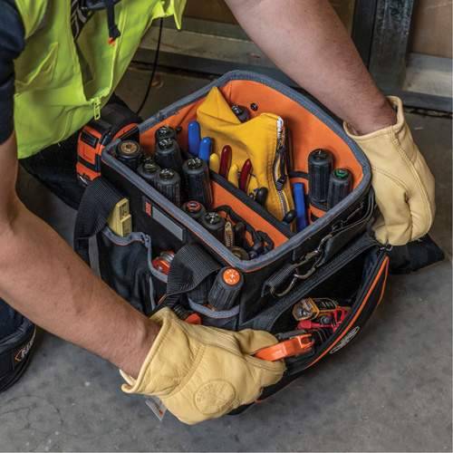 Tradesman Pro Tool Tote, Ballistic Nylon, 40 Pockets, Black/Orange Kelford