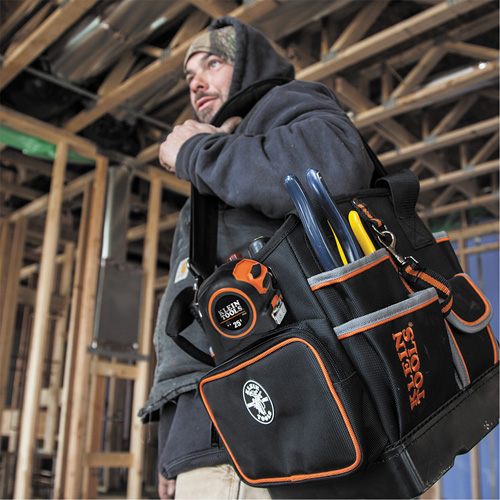 Tradesman Pro Tool Tote, Ballistic Nylon, 40 Pockets, Black/Orange Kelford