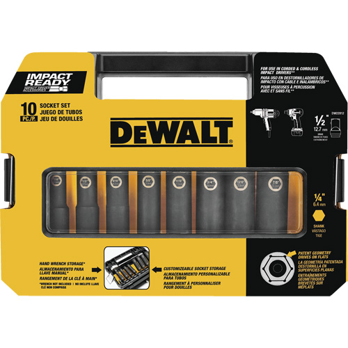 Ready Socket Set, 10 Pcs, Impact, 1/2" Drive Size Kelford