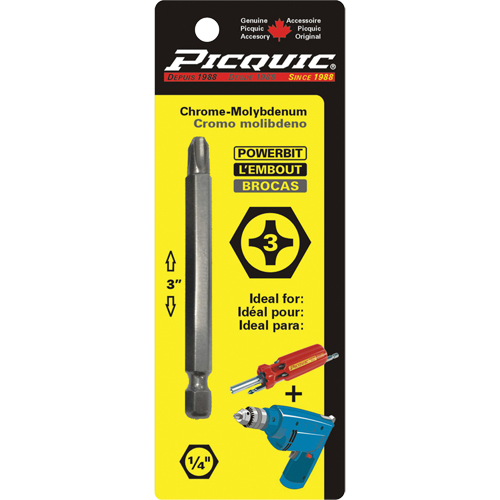 Powerbit, Phillips, #3 Tip, 1/4" Drive Size, 3" Length Kelford