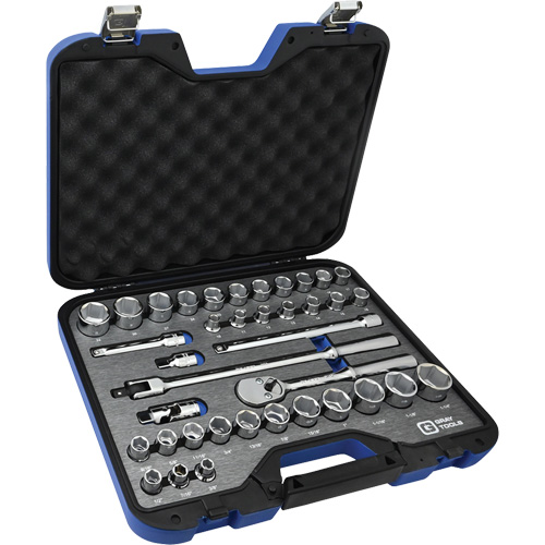 Jeu de douilles SAE et m&eacute;triques & accessoires, 38 Mcx, Prise de 1/2" Kelford