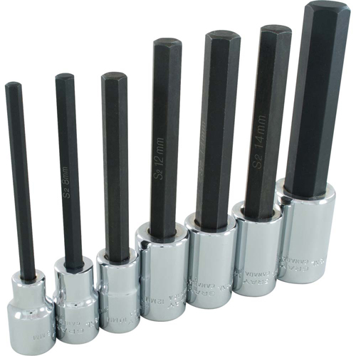 Extra Long Hex Head  Socket Set, Hex, 1/2" Drive, 7 Pcs Kelford