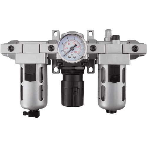 Filtre, r&eacute;gulateur et lubrificateur d'air modulaire (manom&egrave;tre compris), 1/4" NPT Kelford