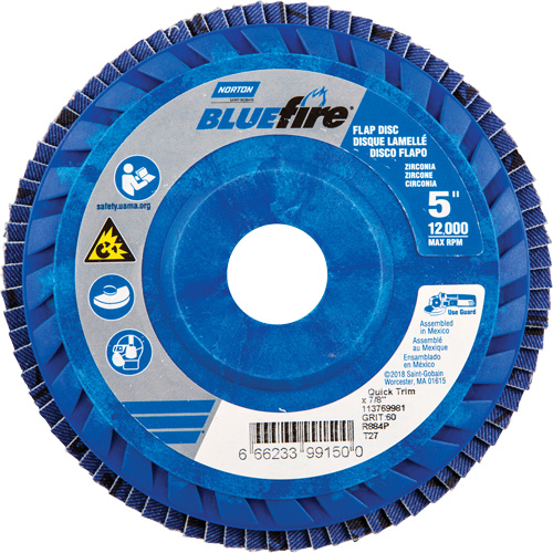 BlueFire R884P Coarse Grit Flap Disc, 5" x 7/8", Type 27, 60 Grit, Zirconia Alumina Kelford