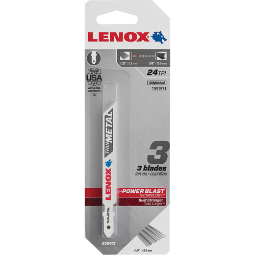 Metal Cutting Jigsaw Blade, Bi-Metal, T-Shank, 3-5/8" L, 6 TPI Kelford