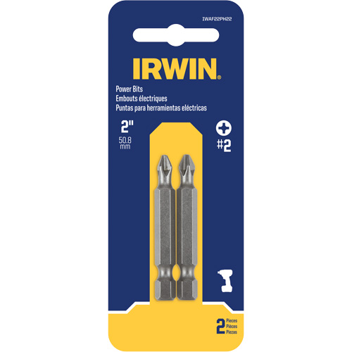 Power Bits, Phillips, #2 Tip, 1/4" Drive Size, 2" Length Kelford