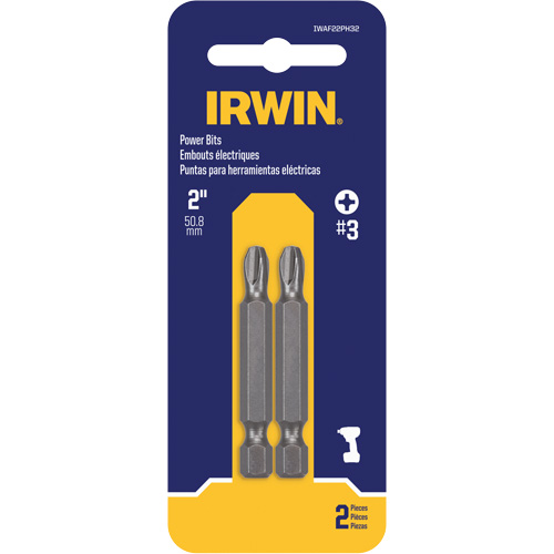Power Bits, Phillips, #3 Tip, 1/4" Drive Size, 2" Length Kelford
