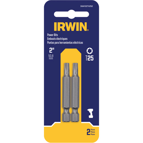 Power Bits, Torx, T-20 Tip, 1/4" Drive Size, 2" Length Kelford