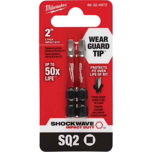 Shockwave Impact Duty Screwdriver Bit, Square, #2, 1/4" Drive Kelford