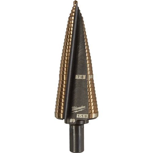 Step Drill Bit, 7/8"/#9 - 1-1/8"/#9 , 1/32" Increments, High Speed Cobalt Kelford