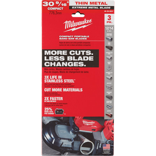 Lames-ruban pour coupes de m&eacute;taux extr&ecirc;mes, Acier rapide, 30-9/16" lo x 1/2" la x &eacute;paisseur 0,02", 12/14 dents par pouce Kelford