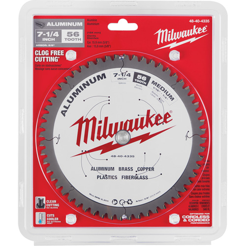 Lame de scie circulaire pour la coupe d'aluminium, 7-1/4", 56 dents, Pour Plastique/Fibre de verre/Non ferre Kelford