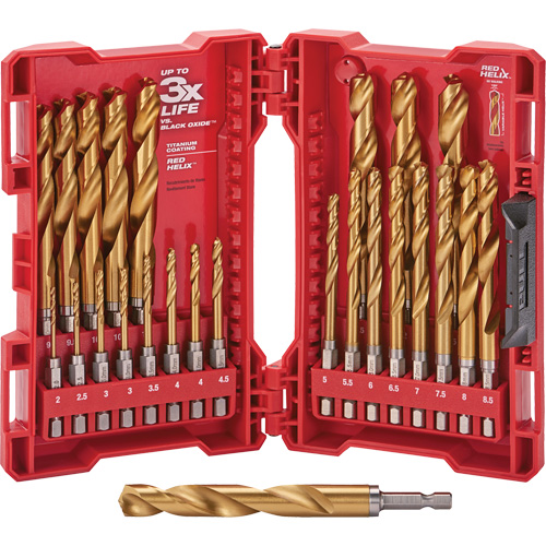 Shockwave Red Helix Metric Drill Bit Set, 25 Pieces, Titanium Kelford