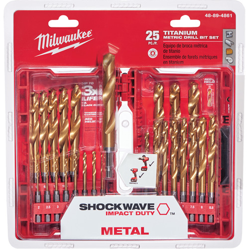Shockwave Red Helix Metric Drill Bit Set, 25 Pieces, Titanium Kelford