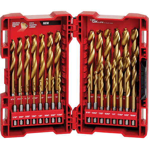 Shockwave Red Helix Drill Bit Set, 29 Pieces, Titanium Kelford