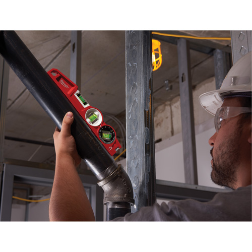 Die Cast Torpedo Level with 360 Degree Locking Vial, 10" L, Aluminum, 3 Vials, Magnetic Kelford