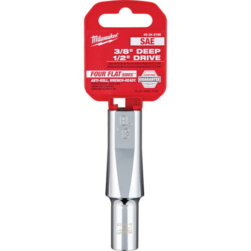 SAE Socket with Four Flat Sides, 3/8", 1/2" Drive, 6 Points, Deep Kelford