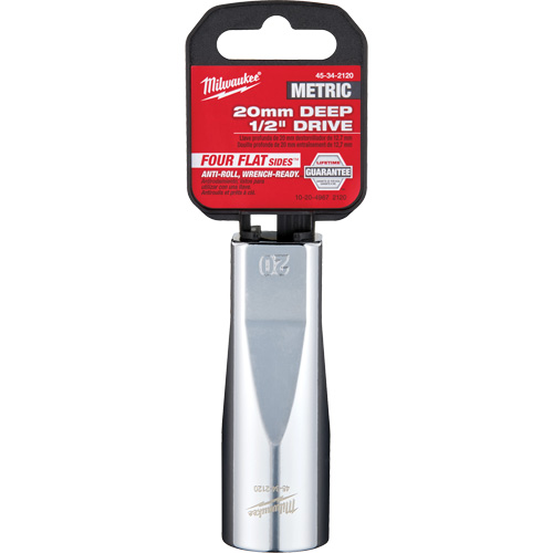 Metric Socket with Four Flat Sides, 20 mm, 1/2" Drive, 6 Points, Deep Kelford