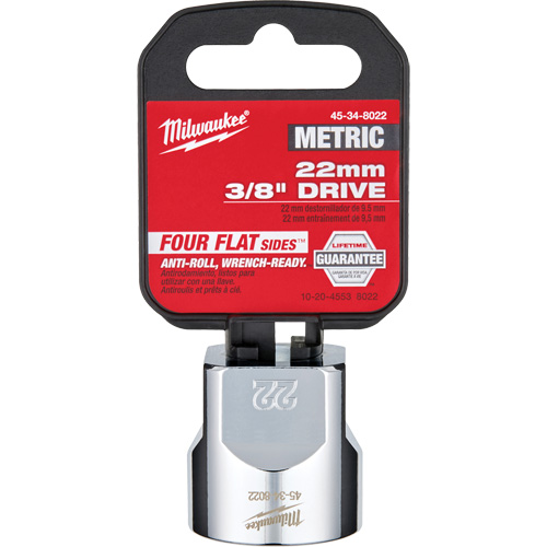 Metric Socket with Four Flat Sides, 22 mm, 3/8" Drive, 6 Points Kelford