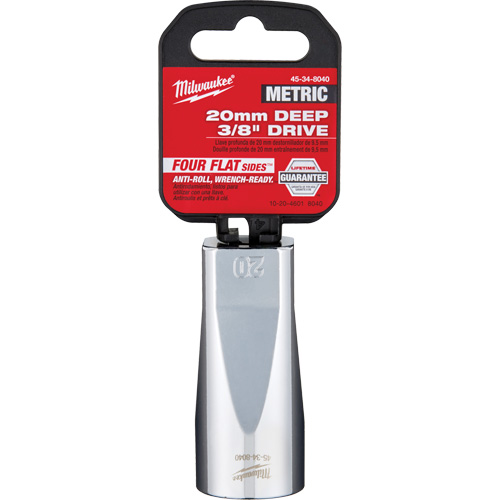 Metric Socket with Four Flat Sides, 20 mm, 3/8" Drive, 6 Points, Deep Kelford