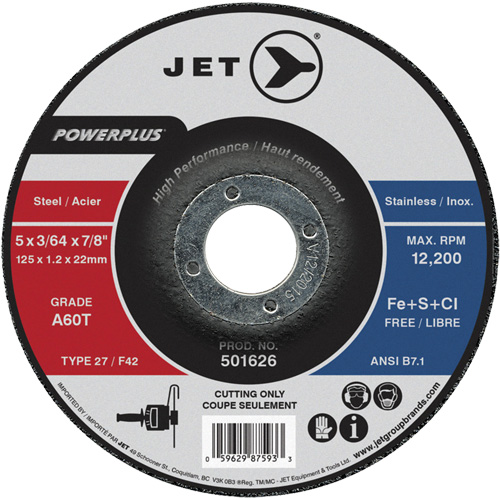 A60T PowerPlus Cut-Off Wheel, 5" x 3/64", 7/8" Arbor, Type 27, 12200 RPM Kelford
