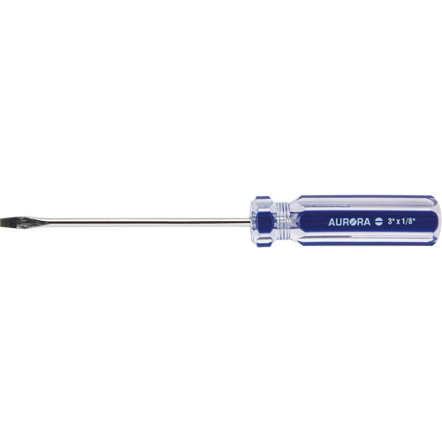 Tournevis &agrave; fente bleu transparent avec bandes , Tige de 1/8", Ronde, Prise en Plastique Kelford
