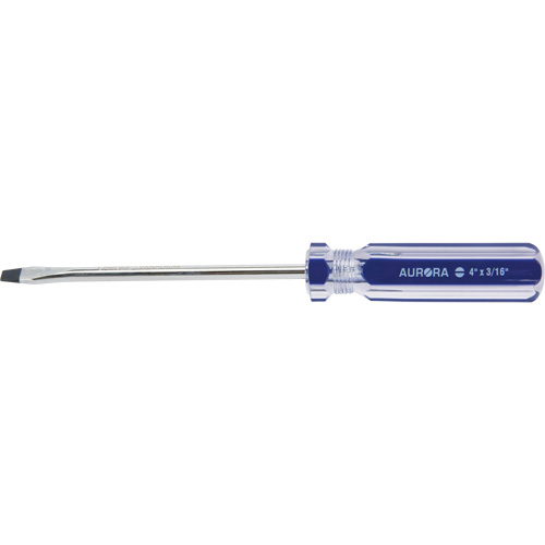Tournevis &agrave; fente bleu transparent avec bandes, Tige de 3/16", Ronde, Prise en Plastique Kelford