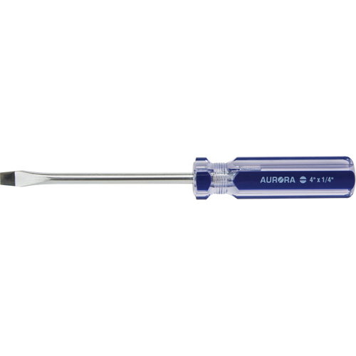 Tournevis &agrave; fente bleu transparent avec bandes, Tige de 1/4", Ronde, Prise en Plastique Kelford
