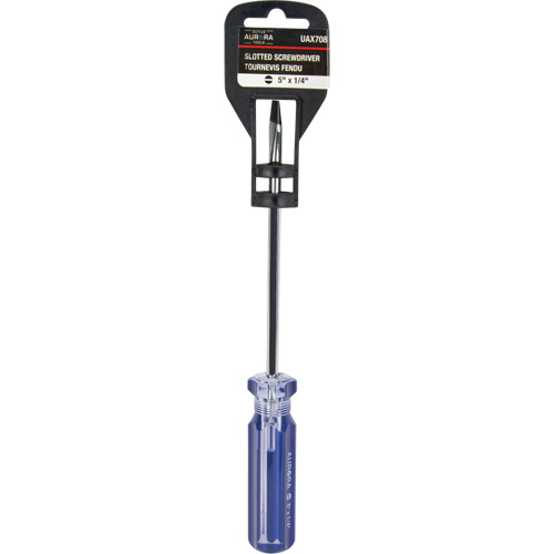 Tournevis &agrave; fente bleu transparent avec bandes, Tige de 1/4", Ronde, Prise en Plastique Kelford
