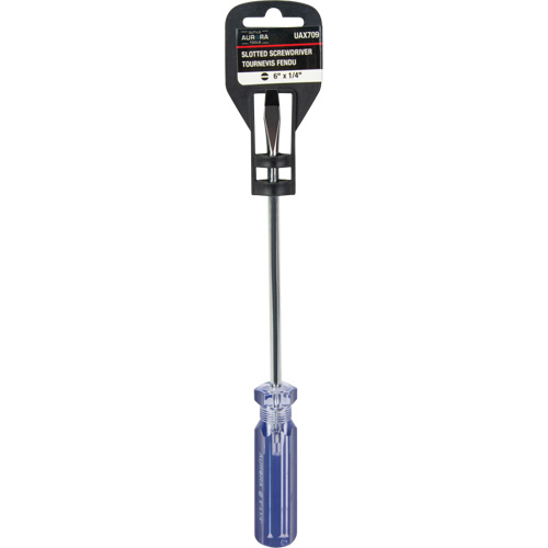 Tournevis &agrave; fente bleu transparent avec bandes, Tige de 1/4", Ronde, Prise en Plastique Kelford