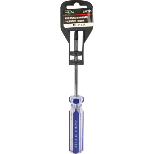 Tournevis Philips bleu transparent avec bandes, #2, Prise Plastique Kelford