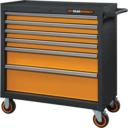 Armoire roulante pour outils s&eacute;rie GSX, 6 tiroirs, 36" la x 18-1/5" p x 37-2/5" h, Noir/Orange Kelford