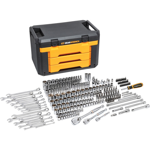 Jeu d'outils pour m&eacute;canicien &agrave; 6 pans dans boîte de rangement &agrave; trois tiroirs Kelford