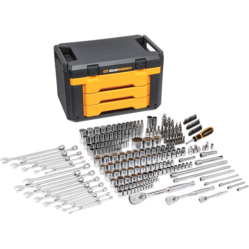 Jeu d'outils pour m&eacute;canicien &agrave; 12 pans dans boîte de rangement &agrave; trois tiroirs Kelford