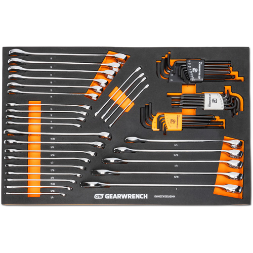 Jeu de cl&eacute;s mixtes et hex &agrave; 6 pans dans un plateau de rangement en mousse Kelford